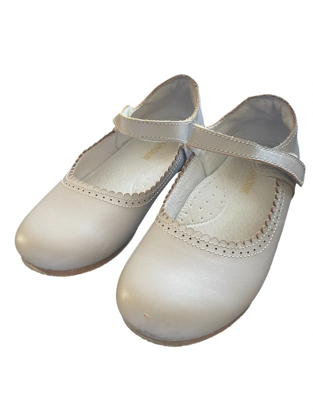 L’AMOUR Leather Mary Janes in Taupe | Girl’s Size 1